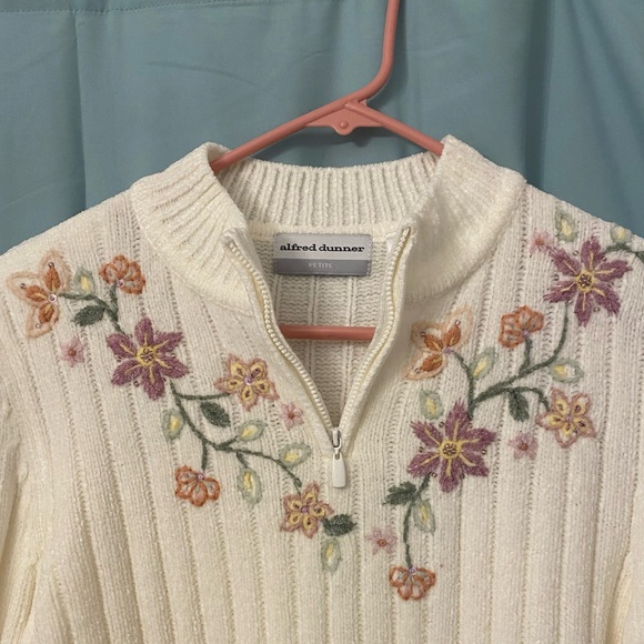 Alfred Dunner Cream Floral Embroidered Sweater - Picture 3 of 7